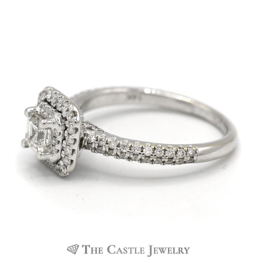 Asscher Cut Diamond Ring with Double Diamond Halo in 14k White Gold Ca –  The Castle Jewelry