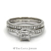Invisiset Princess Cut Diamond Cluster Bridal Set with Round Diamond Accents and Matching Diamond Band in 10k White Gold - Thumbnail 1