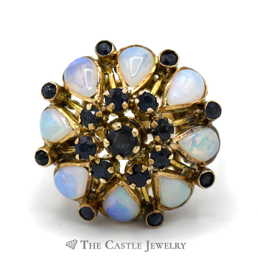 Opal and Sapphire Cluster Cocktail Ring in 12k Yellow Gold