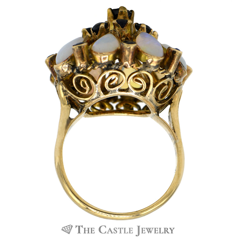 Opal and Sapphire Cluster Cocktail Ring in 12k Yellow Gold