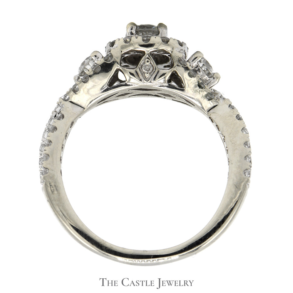 1cttw Round Diamond Engagement Ring with Diamond Halo and Accented Twisted Sides in 14k White Gold