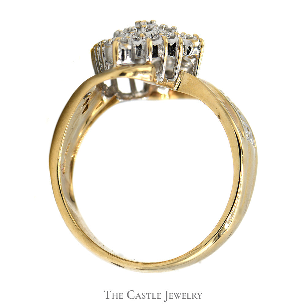 Marquise Shaped Diamond Cluster Bypass Ring in 10k Yellow Gold