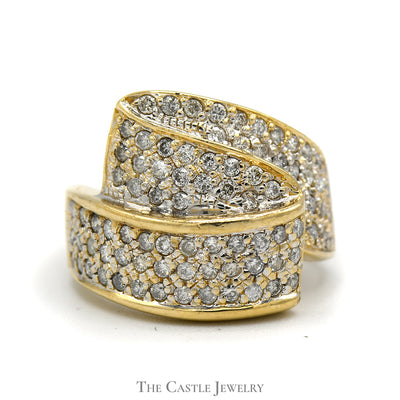 Zig Zig Diamond Cluster Band in 10k Yellow Gold