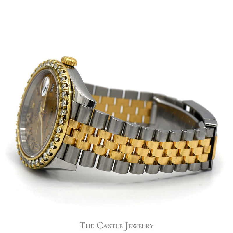 Rolex Datejust 126333 Quickset Diamond Bezel and Roman Numeral Dial in 18k Yellow Gold and Stainless Steel