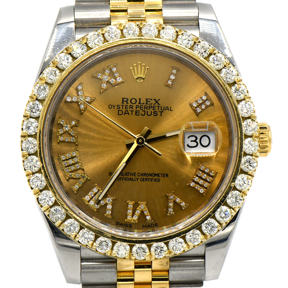 Rolex Datejust 126333 Quickset Diamond Bezel and Roman Numeral Dial in 18k Yellow Gold and Stainless Steel