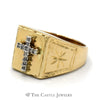 Diamond Cross Ring  with Diamond Cut Starburst Sides in 10k Yellow Gold - Thumbnail 3