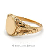 Oval Shaped Signet Ring with Scrolling Leaf Designed Sides in 10k Yellow Gold - Thumbnail 3