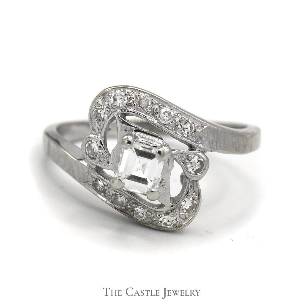 3/4cttw Princes Cut Diamond Bypass Ring with Accents in 14k White Gold