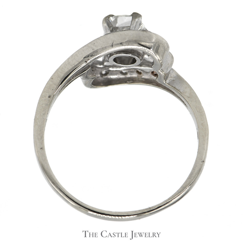 3/4cttw Princes Cut Diamond Bypass Ring with Accents in 14k White Gold