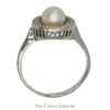 5.5mm Pearl Ring with Circular Open Bezel in 14k White Gold - Thumbnail 2