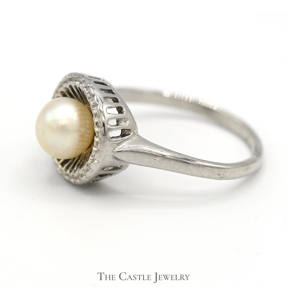 5.5mm Pearl Ring with Circular Open Bezel in 14k White Gold