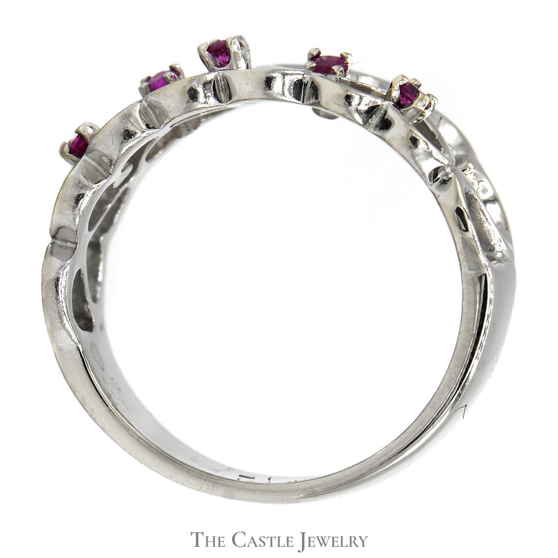 Open Heart Designed Ruby Band in 14k White Gold