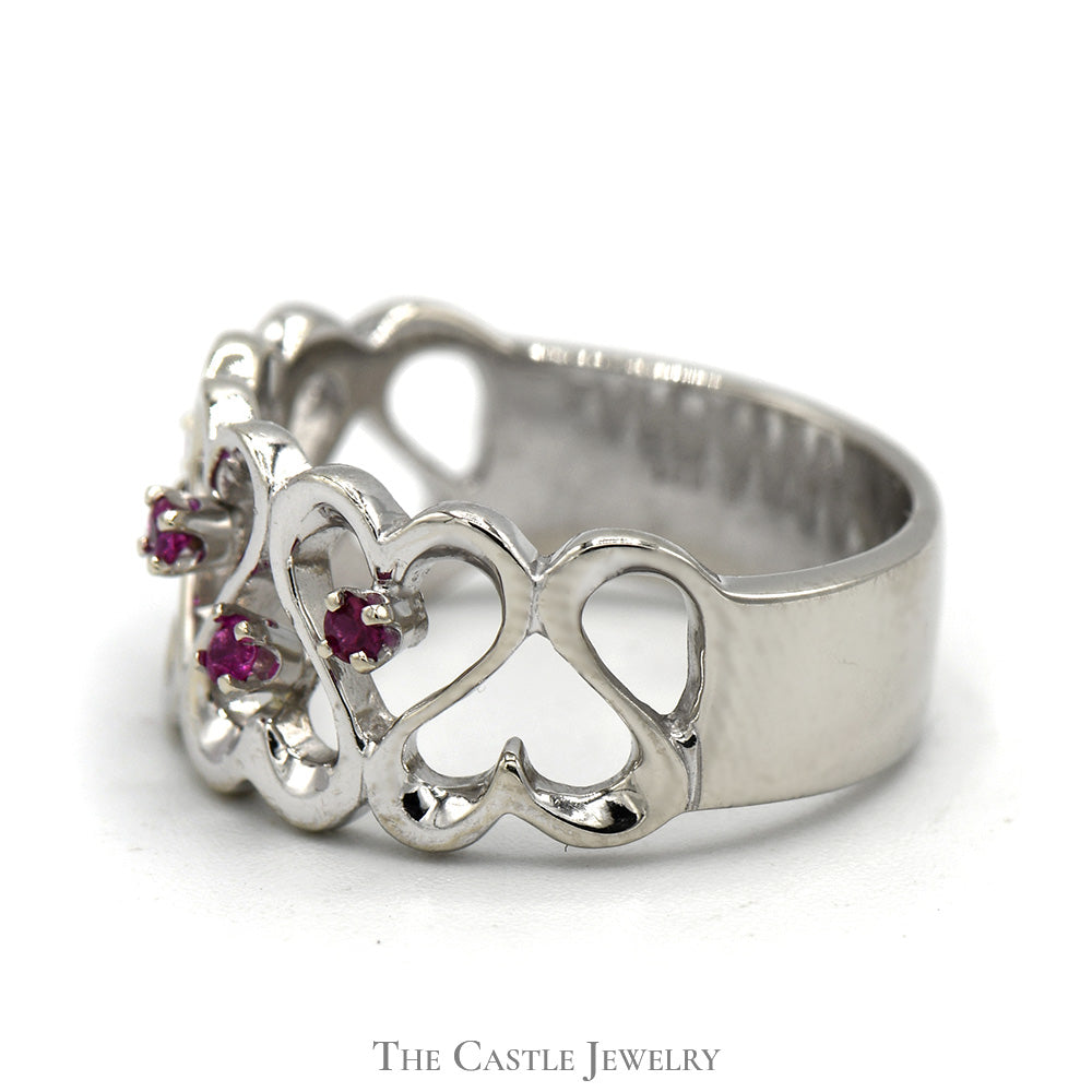 Open Heart Designed Ruby Band in 14k White Gold