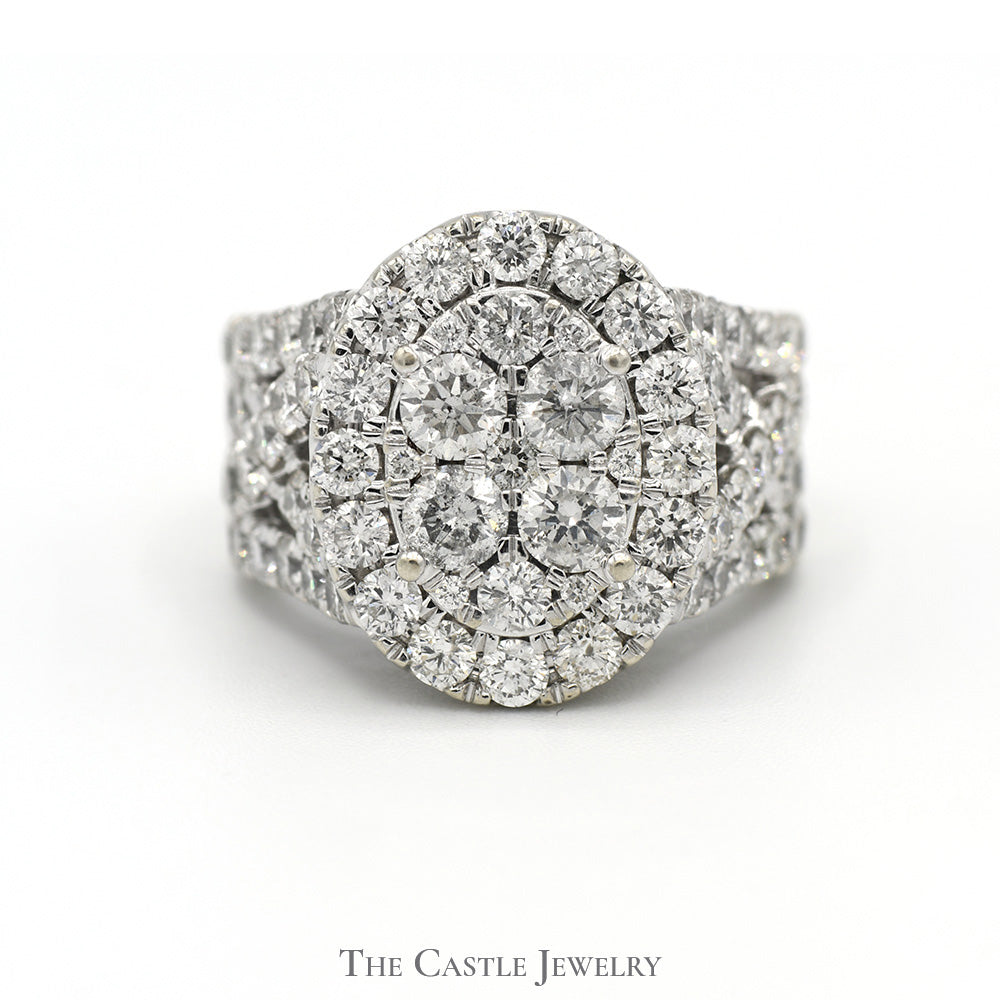 4cttw Oval Shaped Diamond Cluster Ring with Wide Diamond Accented Spli ...