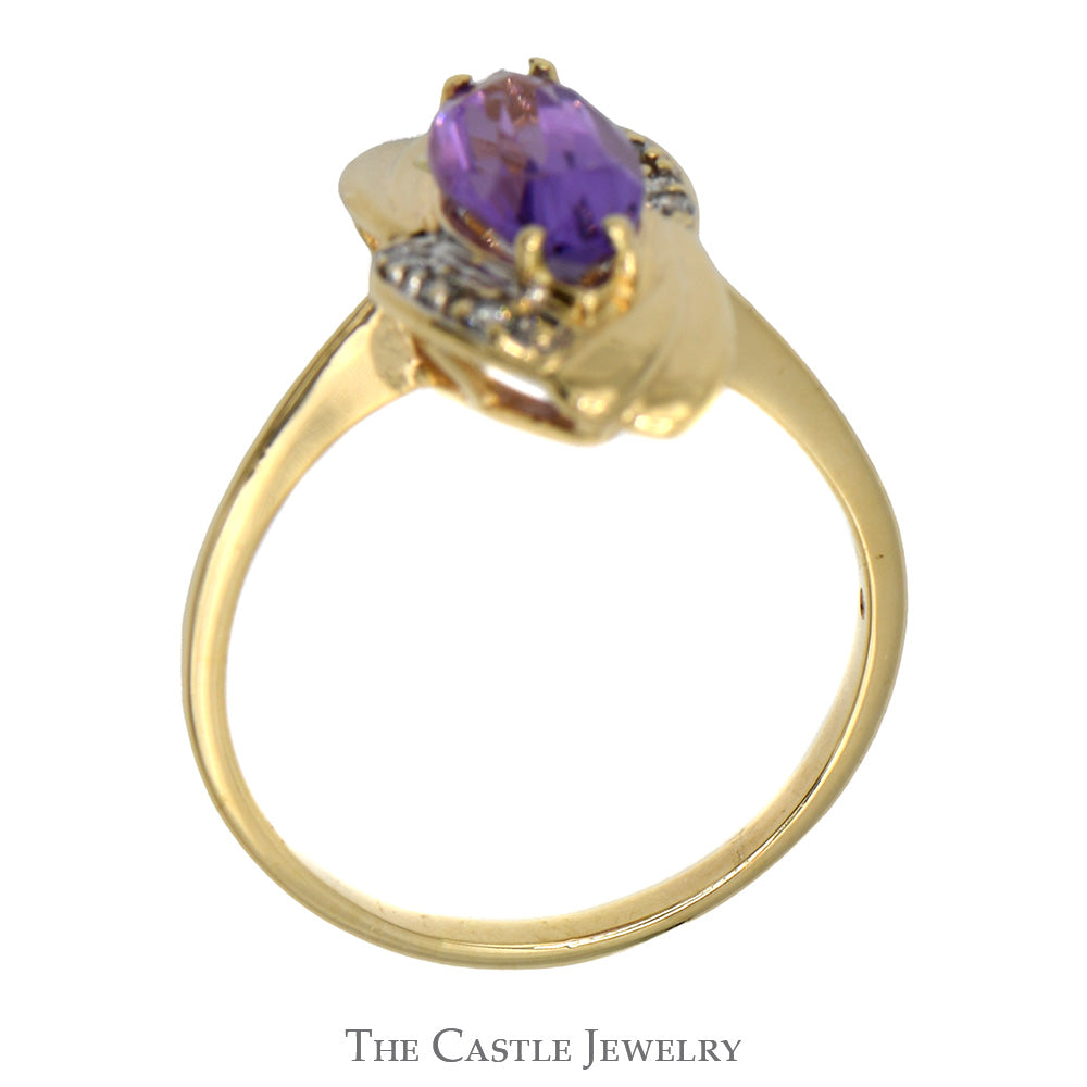Marquise Shaped Amethyst Ring with Diamond Accents in 10k Yellow Gold
