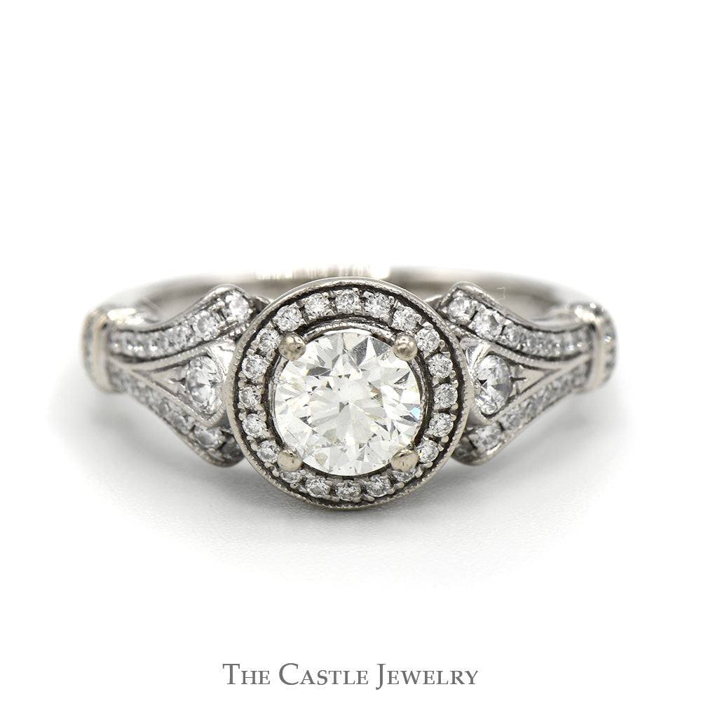 Gabriel & Co. 1.17cttw Round Diamond Engagement Ring with Diamond Halo & Accents in 14k White Gold