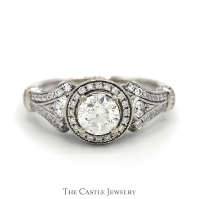Gabriel & Co. 1.17cttw Round Diamond Engagement Ring with Diamond Halo & Accents in 14k White Gold