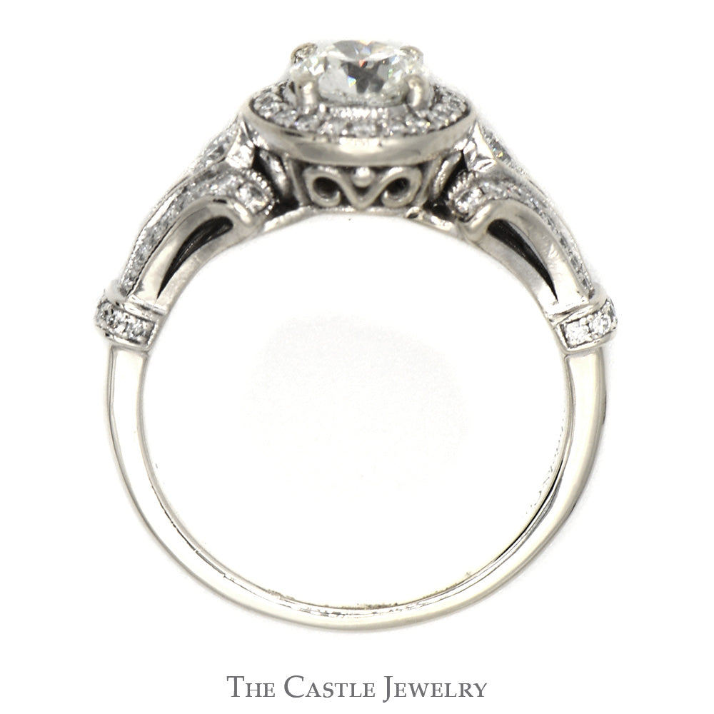 Gabriel & Co. 1.17cttw Round Diamond Engagement Ring with Diamond Halo & Accents in 14k White Gold
