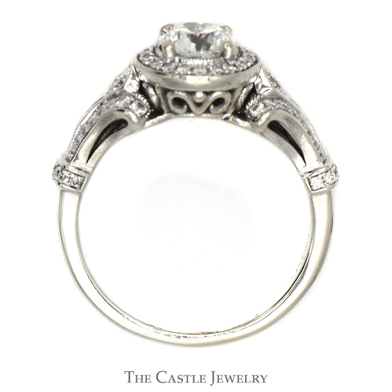 Gabriel & Co. 1.17cttw Round Diamond Engagement Ring with Diamond Halo & Accents in 14k White Gold