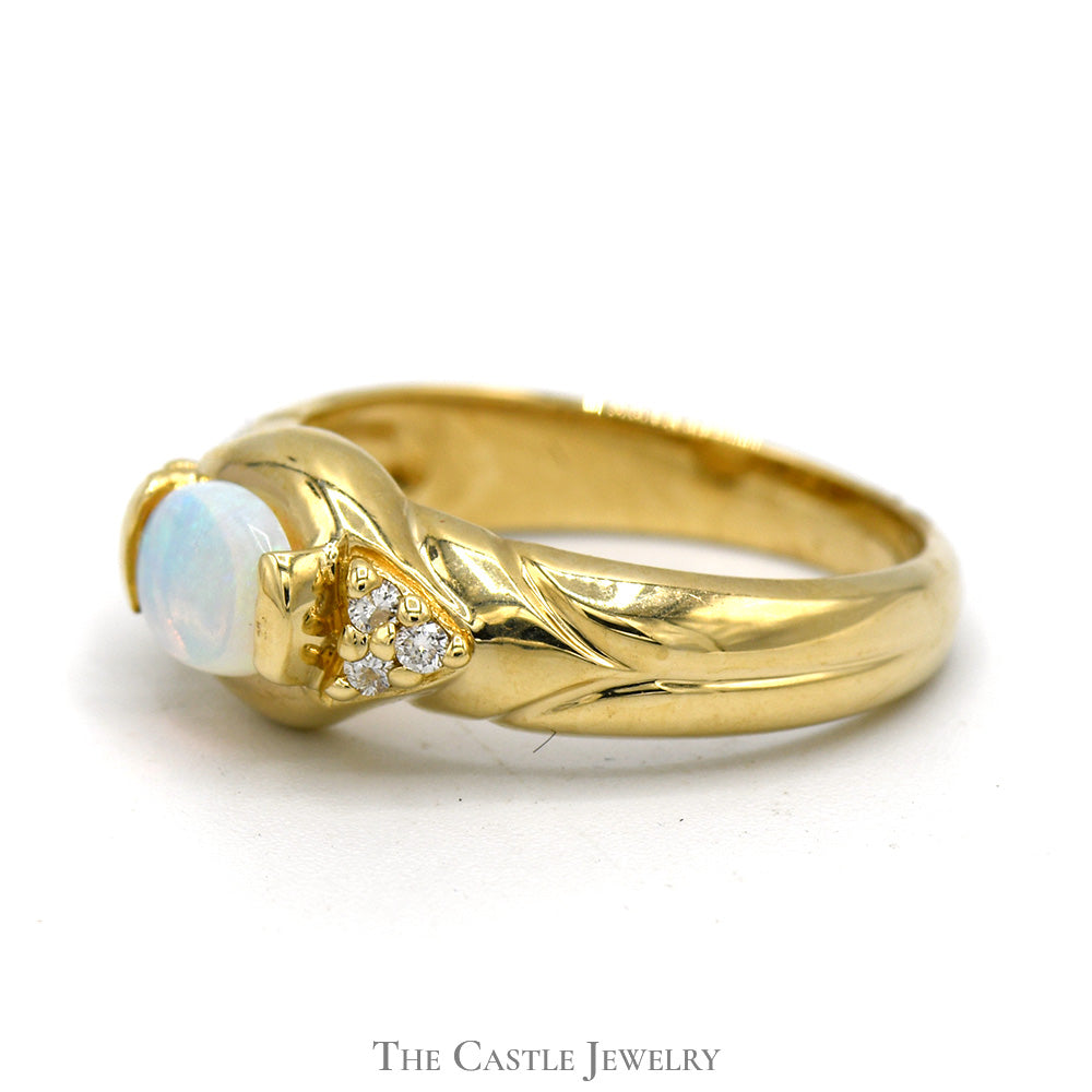 Opal Ring with Diamond Accents in 14k Yellow Gold