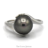 Black Pearl Ring with Bypass Designed Mounting in 14k White Gold - Thumbnail 1