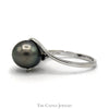 Black Pearl Ring with Bypass Designed Mounting in 14k White Gold - Thumbnail 3