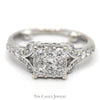 3/4cttw Square Shaped Diamond Cluster Ring with Accented Scroll Design in 14k White Gold - Thumbnail 1