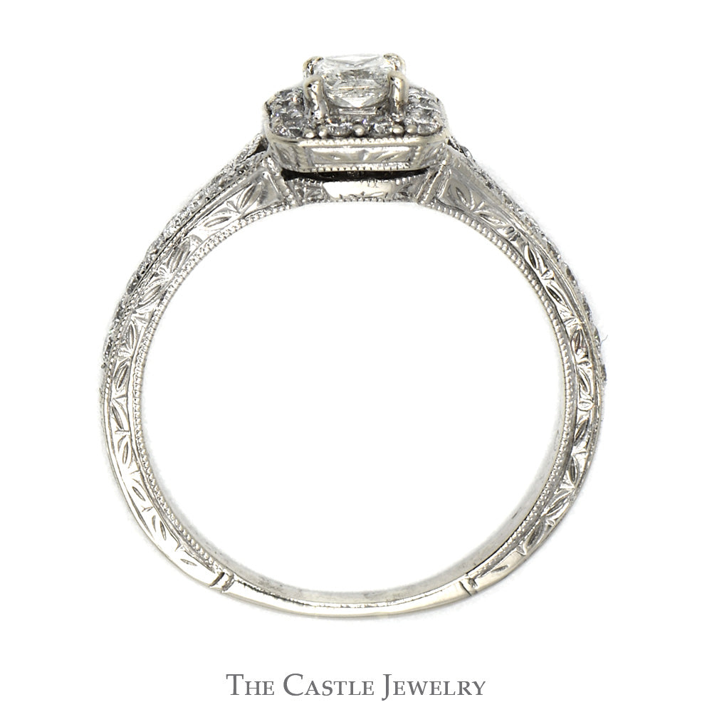 1/2cttw Princess Cut Diamond Engagement Ring with Halo and Accents in 10k White Gold