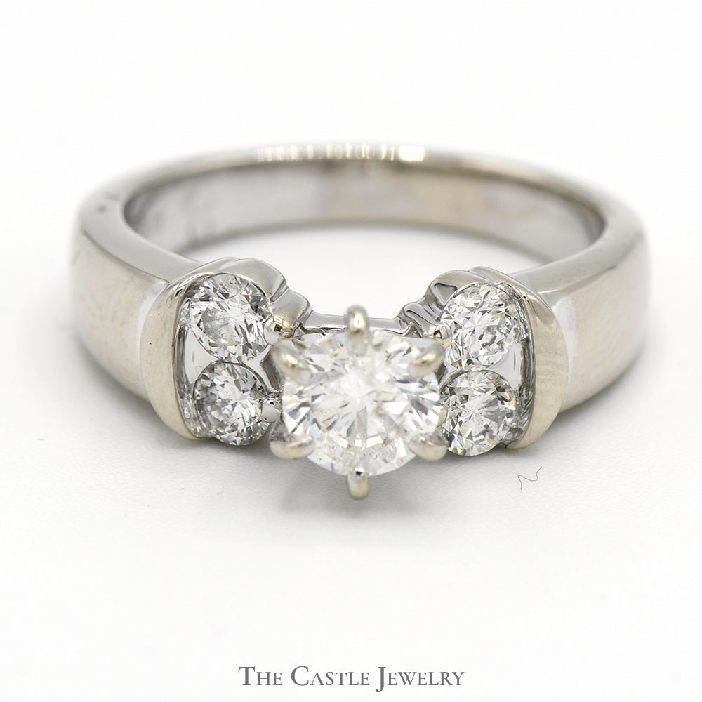 1.05cttw Diamond Solitaire Engagement Ring with Diamond Accents in 14k White Gold