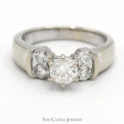 1.05cttw Diamond Solitaire Engagement Ring with Diamond Accents in 14k White Gold