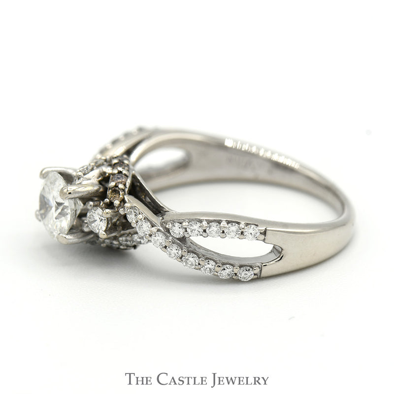 Le Vian 1cttw Round Diamond Solitaire Engagement Ring with Chocolate and White Diamond Accents in 14k White Gold