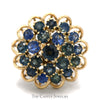 3 Tier Sapphire Cocktail Cluster Ring with Scalloped Edge in 10k Yellow Gold - Thumbnail 1