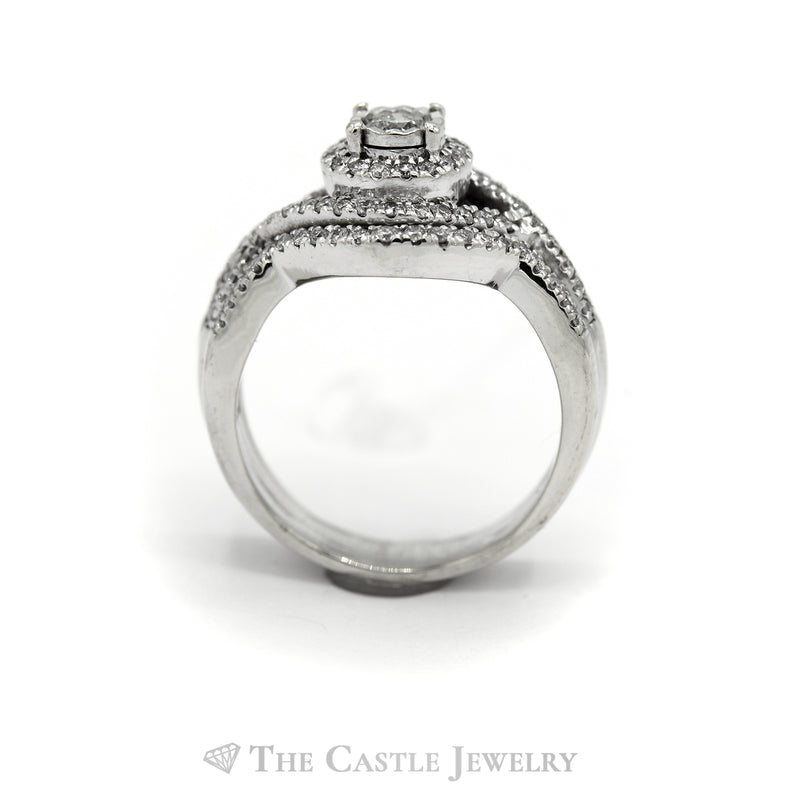 Round Diamond Bridal 3 Piece Set with Double Halo and Matching Diamond Bands