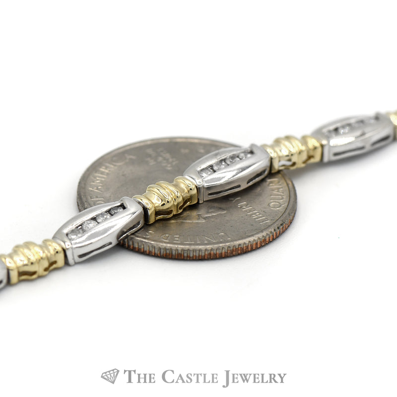 Diamond Bar Link Bracelet in Two Tone 10k White & Yellow Gold
