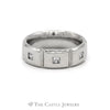 7.5mm Ridged Men's Band with Diamond Accents in 14KT White Gold - Thumbnail 1