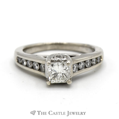 3/4cttw Princess Cut Diamond Engagement Ring with Channel Set Diamond Accents in 14k White Gold