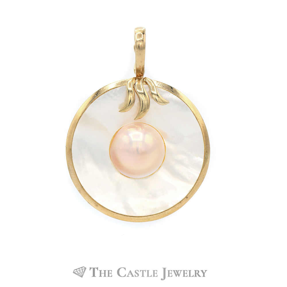 Round Mabe Pearl with Mother of Pearl Bezel Pendant in 14KT Yellow Gold