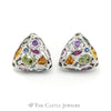 Triangle Shaped Multi Gemstone Cluster Earring in 14KT White Gold - Thumbnail 1