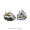 Triangle Shaped Multi Gemstone Cluster Earring in 14KT White Gold - Thumbnail 2
