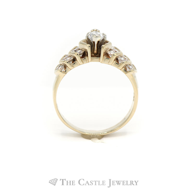 1cttw Marquise Cut Diamond Ring with Channel Set Diamond Accents in 14k Yellow Gold