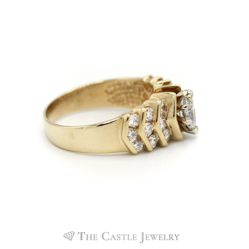 1cttw Marquise Cut Diamond Ring with Channel Set Diamond Accents in 14k Yellow Gold
