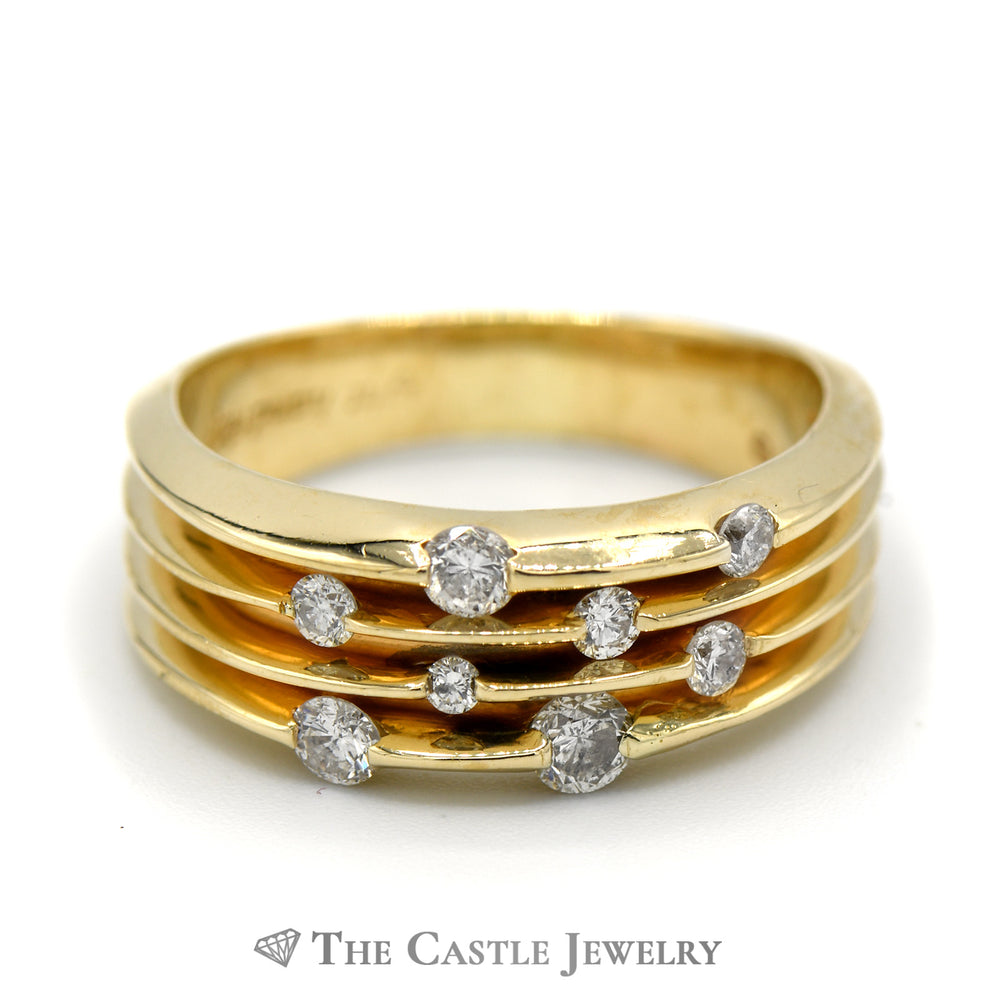 Freeform Diamond Cluster Band with Open Ridges in 14k Yellow Gold