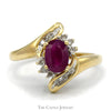 Oval Ruby Bypass Ring with Diamond Accent in 10k Yellow Gold - Thumbnail 1