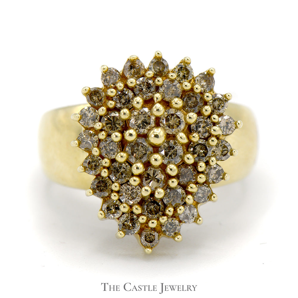 Pear Shaped Cocoa Diamond Cluster Ring in 10k Yellow Gold Wide Band