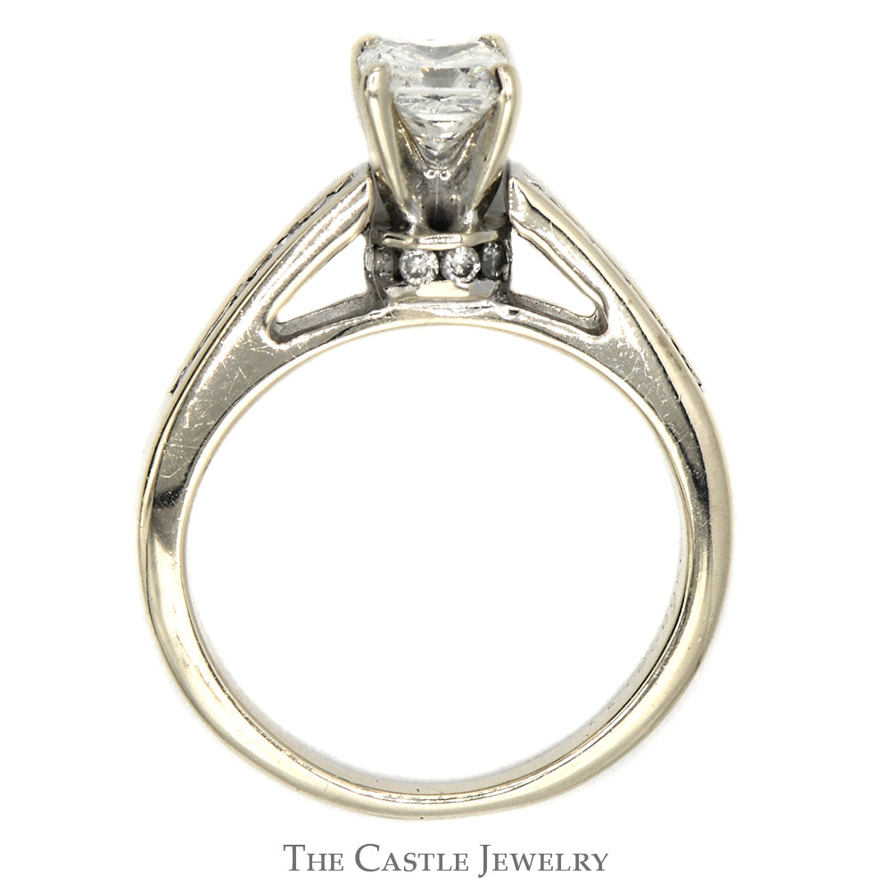 1.02cttw Princess Cut Diamond Engagement Ring with Channel Set Diamond Accents in 18k White Gold