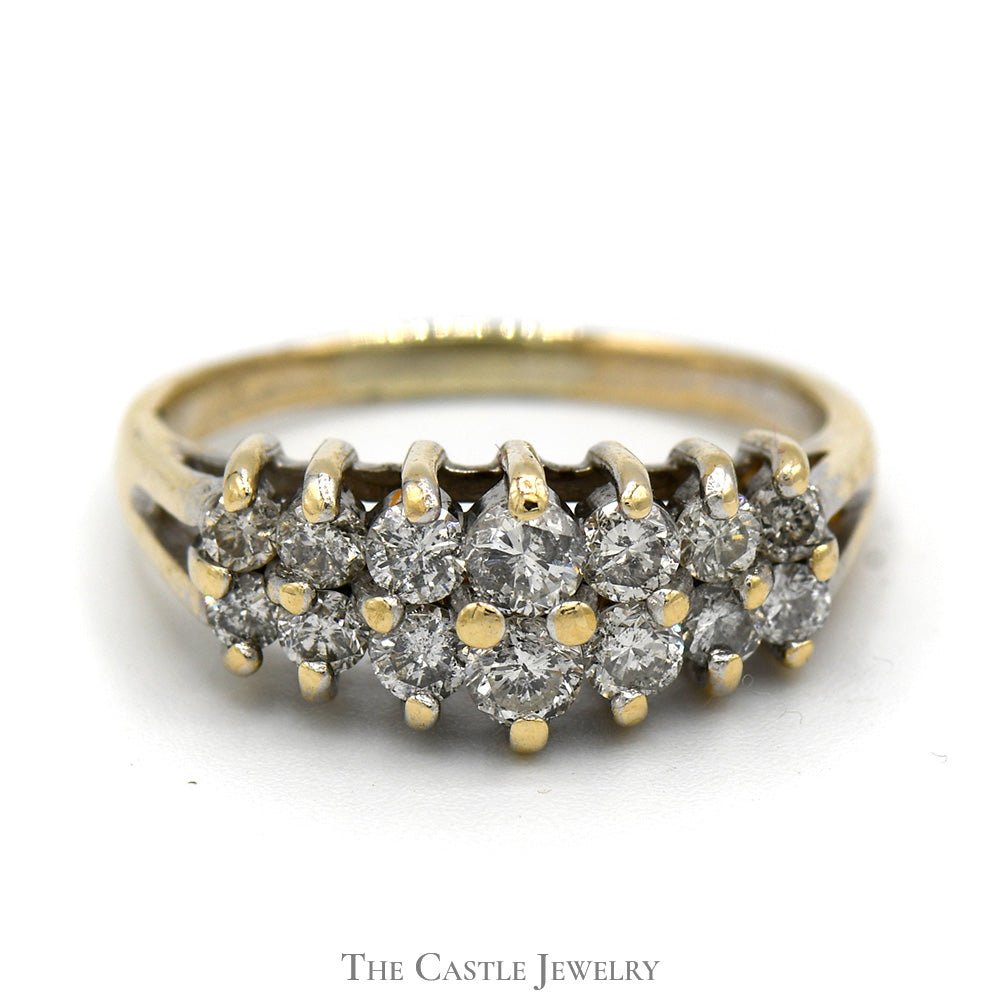 3/4cttw Double Row Diamond Cluster Band in 10k Yellow Gold