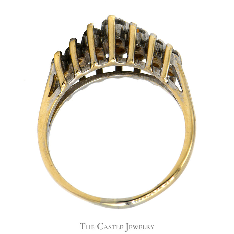 3/4cttw Double Row Diamond Cluster Band in 10k Yellow Gold