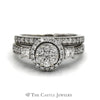 1cttw Round Shaped Diamond Cluster Bridal Set with Diamond Halo and Accents and Matching Diamond Band in 10k White Gold - Thumbnail 1