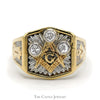 Bezel Set Diamond Masonic Ring in 10k Two-Tone White and Yellow Gold - Thumbnail 1
