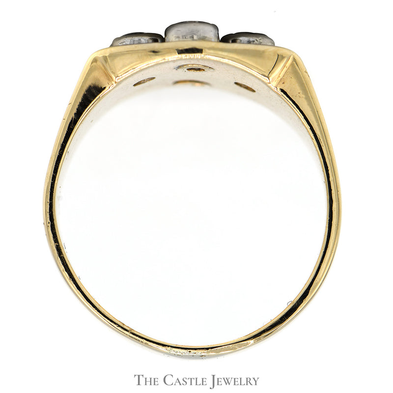 Bezel Set Diamond Masonic Ring in 10k Two-Tone White and Yellow Gold